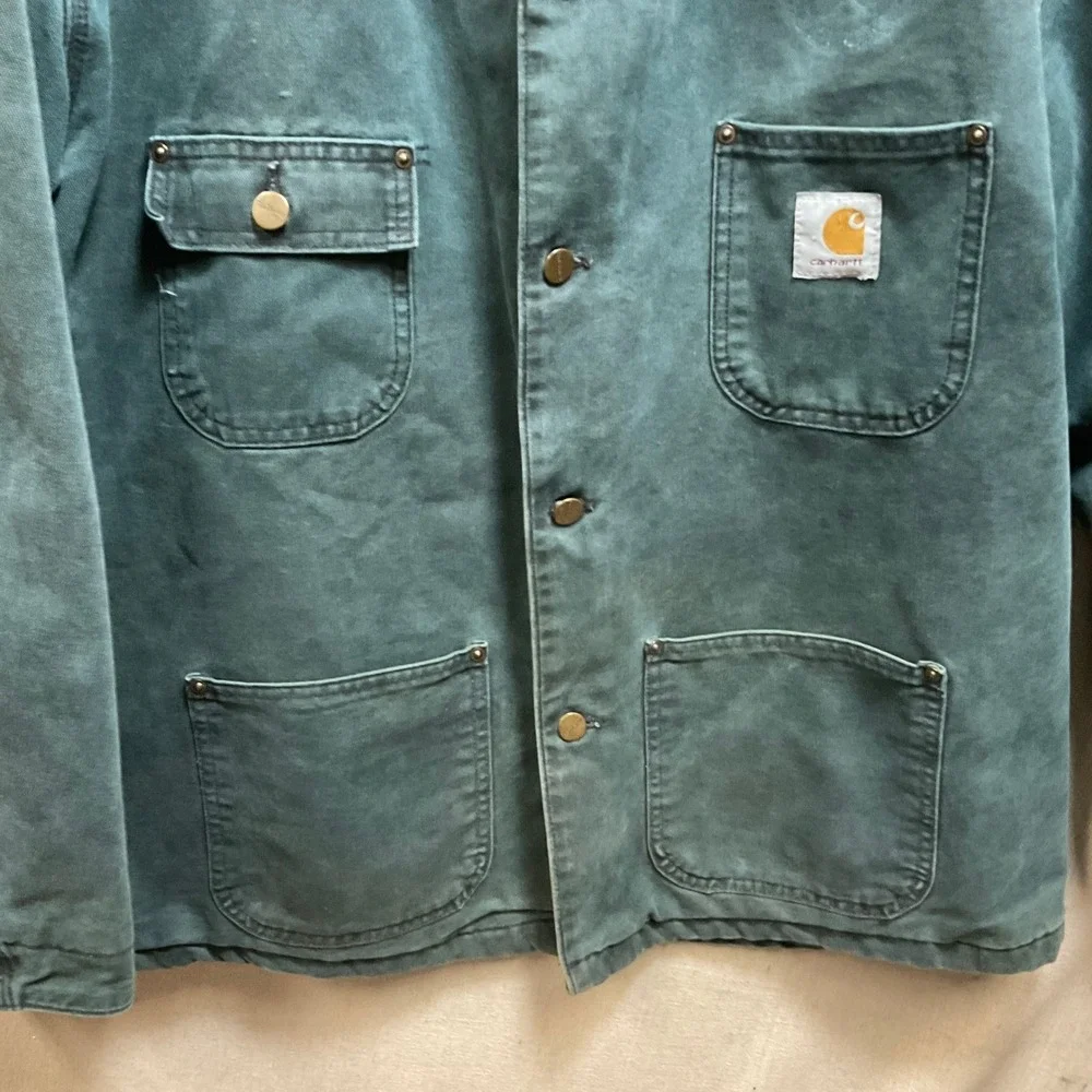 Vtg Carhartt CB143 Made in USA Hunter Green Blanket Lined Chore Coat XL‎ CB143 - Picture 5 of 12